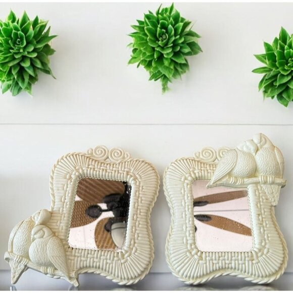 Vintage Homco Bird Wall Mirrors Set Of 2 White Framed - Picture 8 of 10